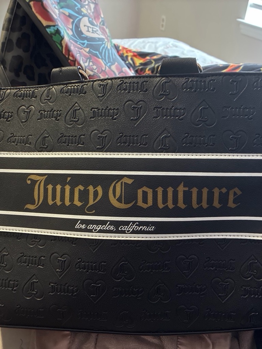 Juicy Couture Black and Gold Embossed Logo Laptop Tote